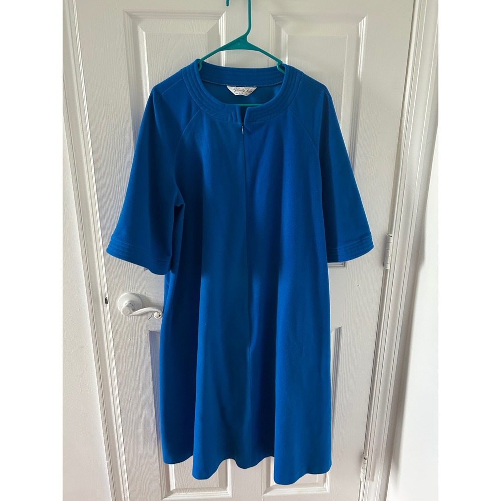 Vintage Vanity Fair Royal Blue Velour Zip Front Lounger Robe Dress Made in USA L